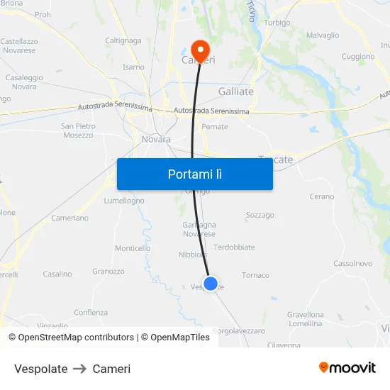 Vespolate to Cameri map