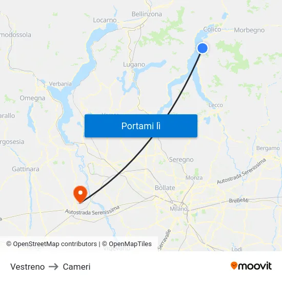 Vestreno to Cameri map
