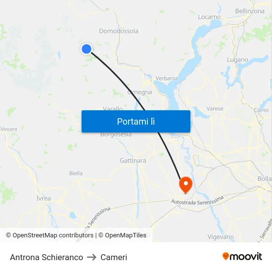 Antrona Schieranco to Cameri map