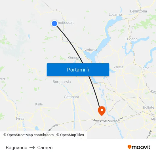 Bognanco to Cameri map