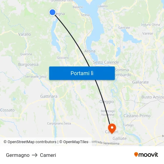 Germagno to Cameri map