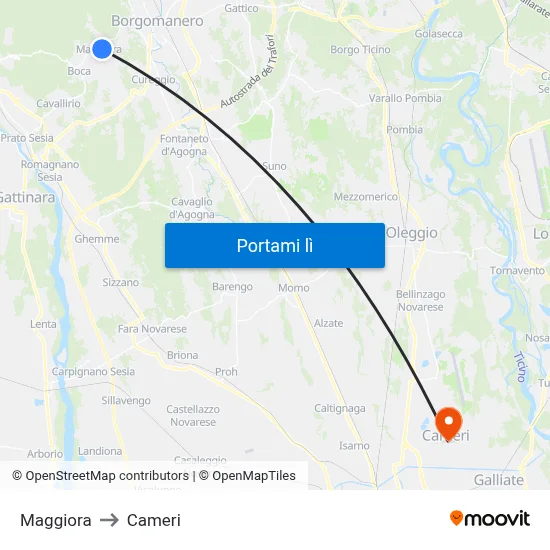 Maggiora to Cameri map