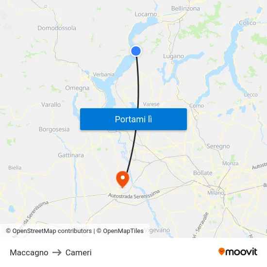 Maccagno to Cameri map