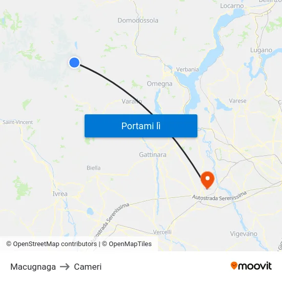 Macugnaga to Cameri map