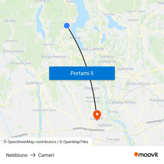 Nebbiuno to Cameri map