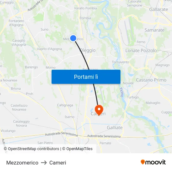 Mezzomerico to Cameri map