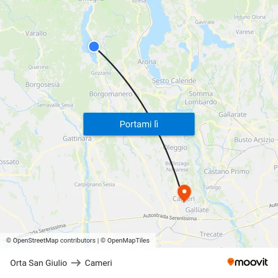 Orta San Giulio to Cameri map