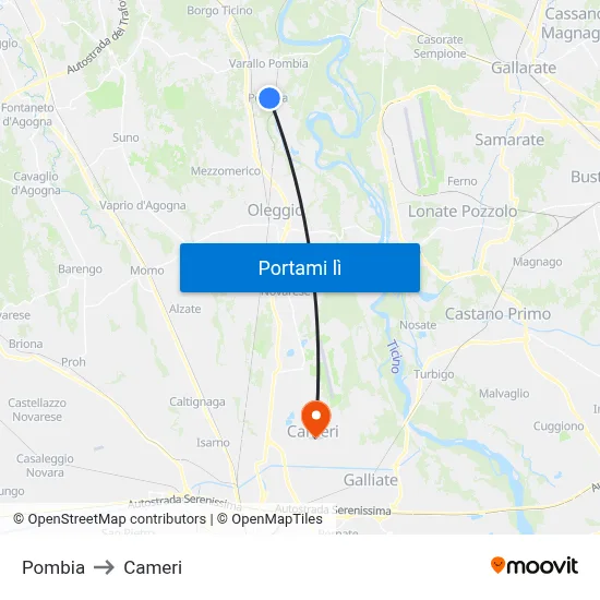 Pombia to Cameri map