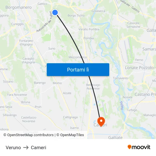 Veruno to Cameri map