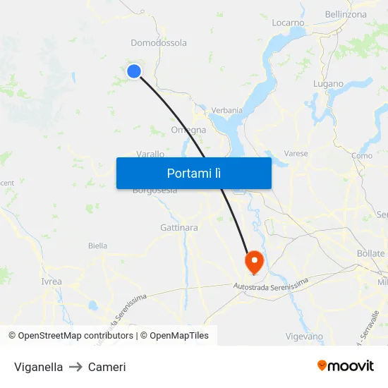 Viganella to Cameri map