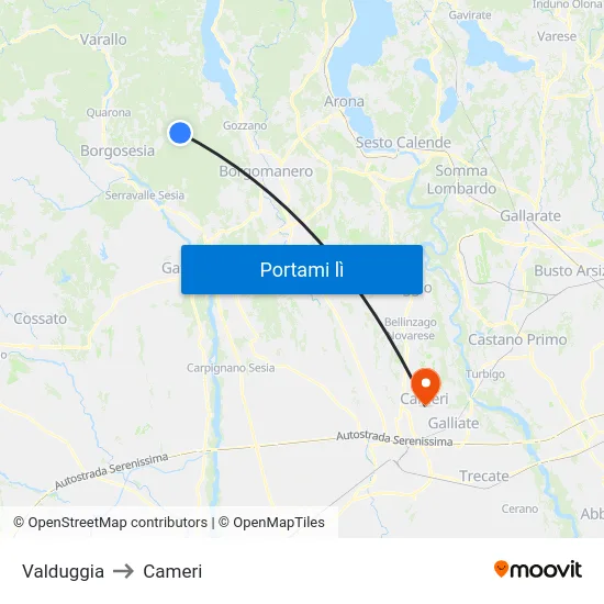 Valduggia to Cameri map