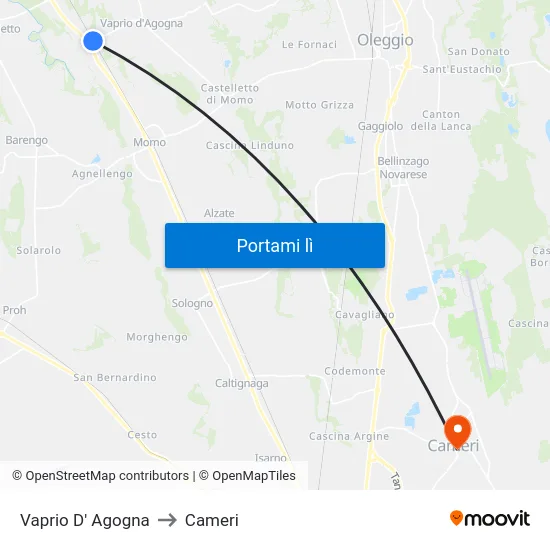 Vaprio D' Agogna to Cameri map