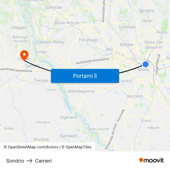 Sondrio to Cameri map