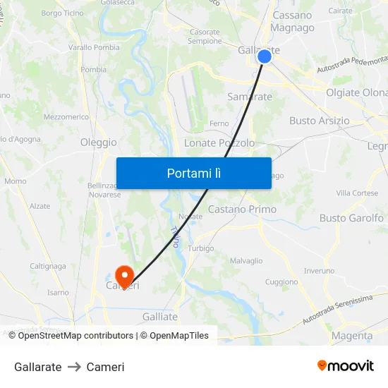 Gallarate to Cameri map