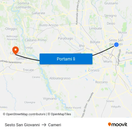Sesto San Giovanni to Cameri map