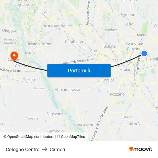 Cologno Centro to Cameri map