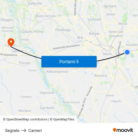 Segrate to Cameri map