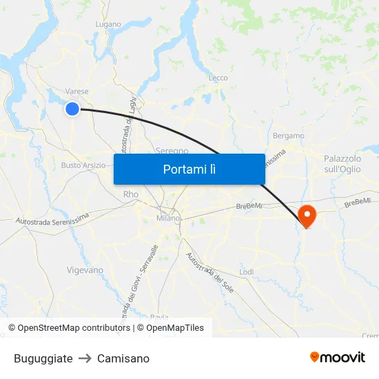 Buguggiate to Camisano map