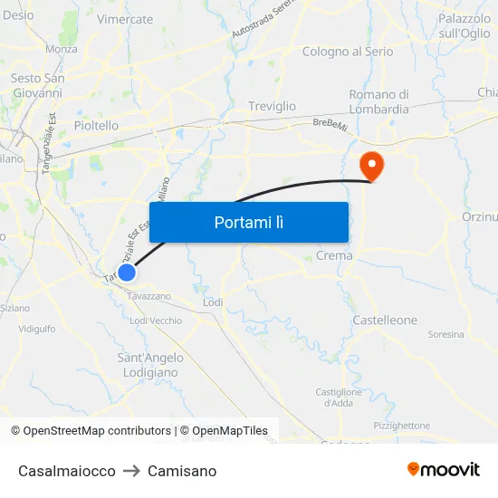Casalmaiocco to Camisano map