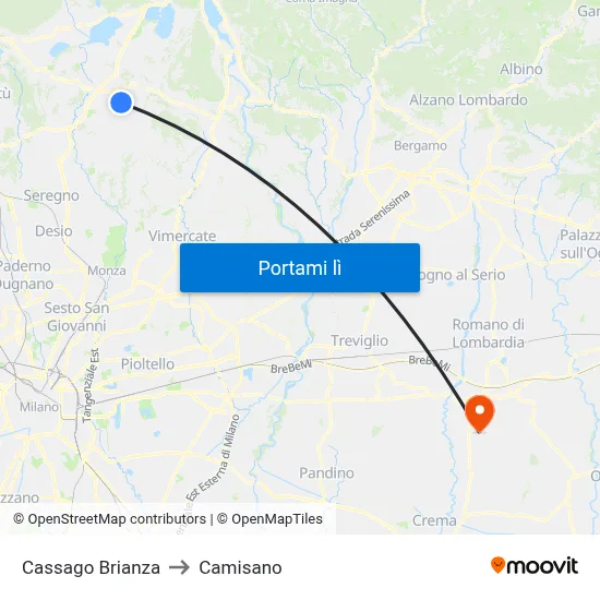 Cassago Brianza to Camisano map