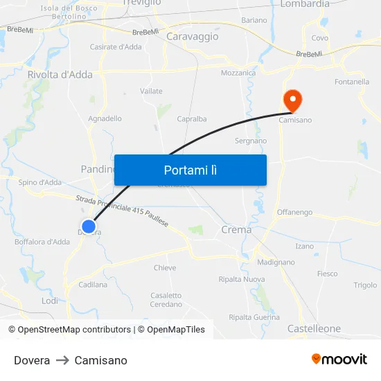 Dovera to Camisano map
