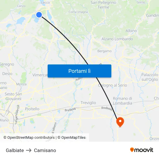 Galbiate to Camisano map