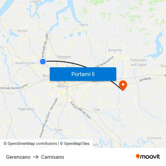 Gerenzano to Camisano map