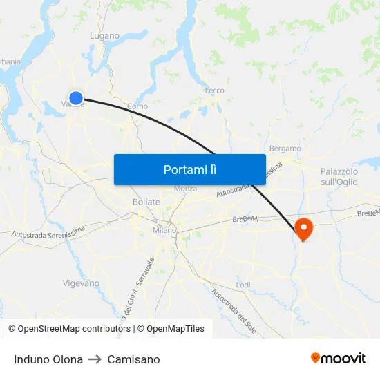 Induno Olona to Camisano map