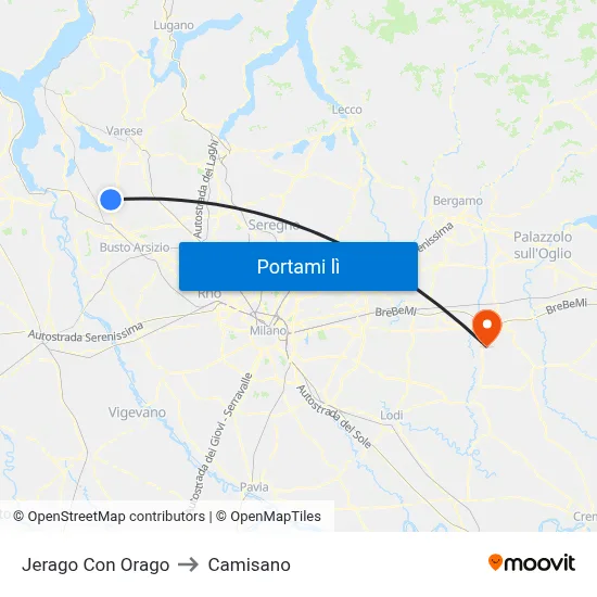 Jerago Con Orago to Camisano map