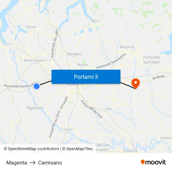 Magenta to Camisano map