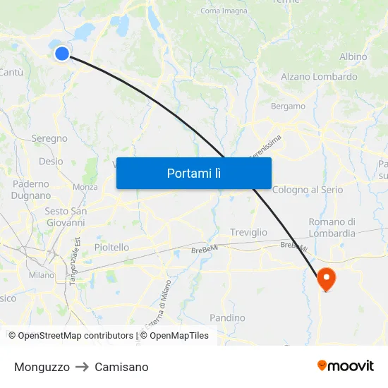 Monguzzo to Camisano map