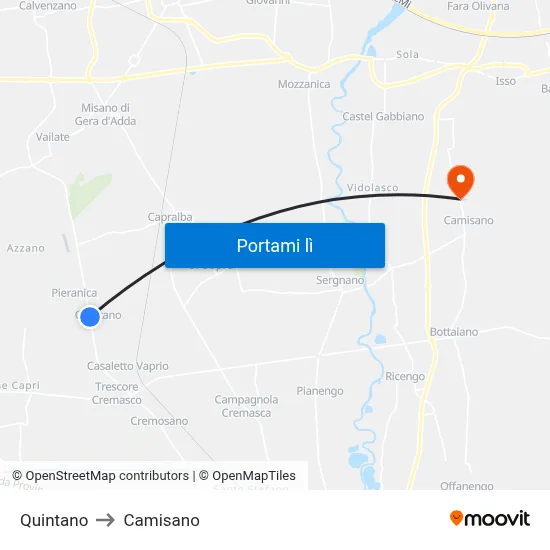 Quintano to Camisano map