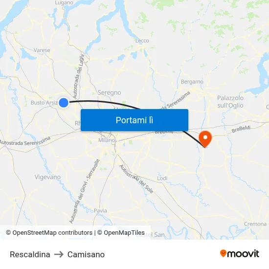 Rescaldina to Camisano map