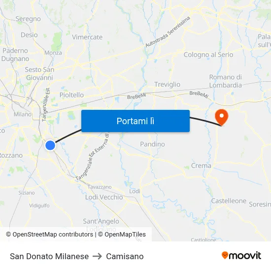 San Donato Milanese to Camisano map