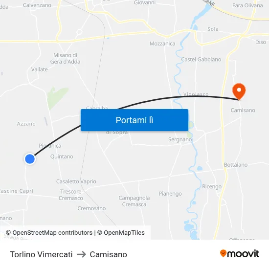 Torlino Vimercati to Camisano map