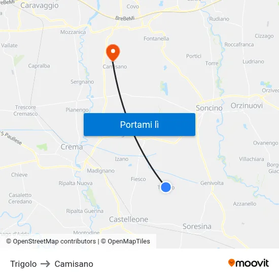 Trigolo to Camisano map