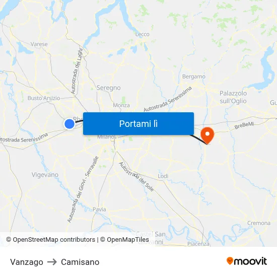 Vanzago to Camisano map