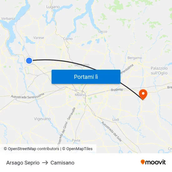 Arsago Seprio to Camisano map