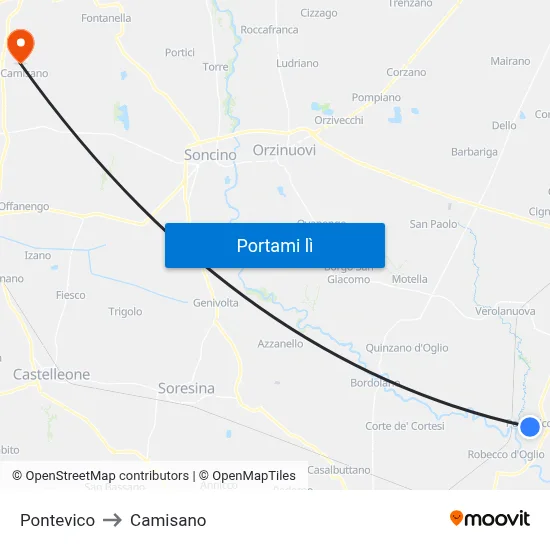 Pontevico to Camisano map
