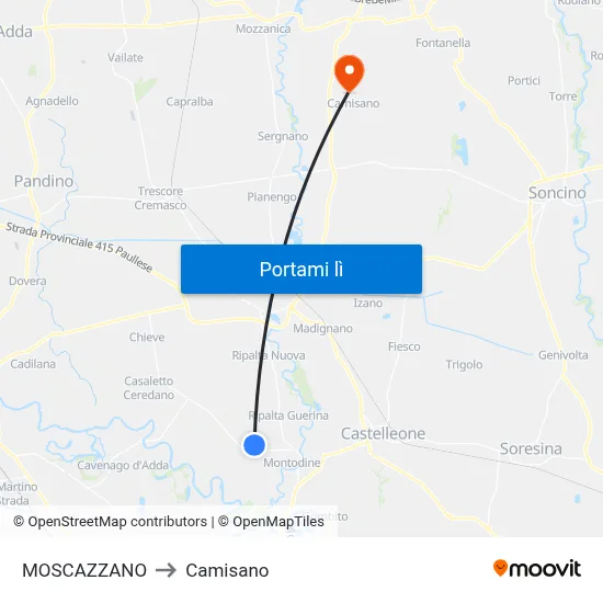 MOSCAZZANO to Camisano map