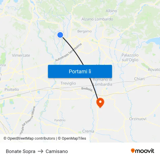 Bonate Sopra to Camisano map