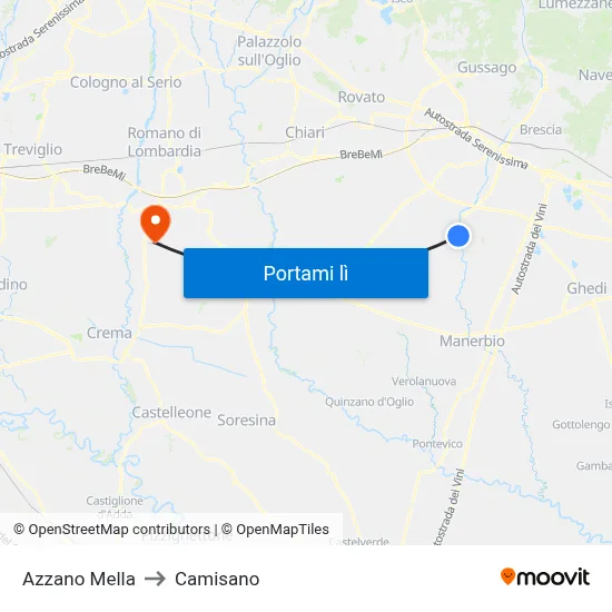 Azzano Mella to Camisano map