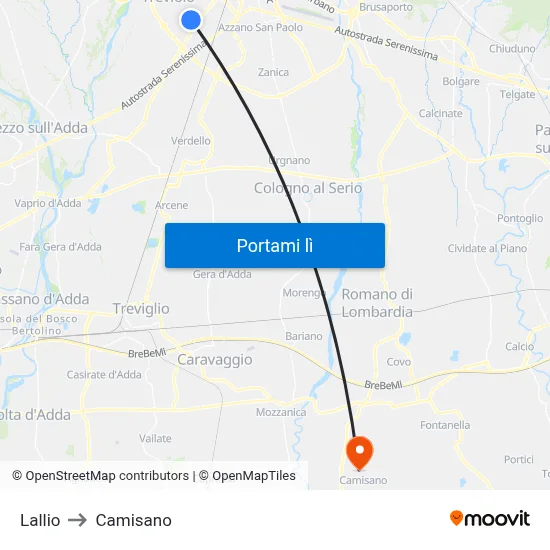 Lallio to Camisano map