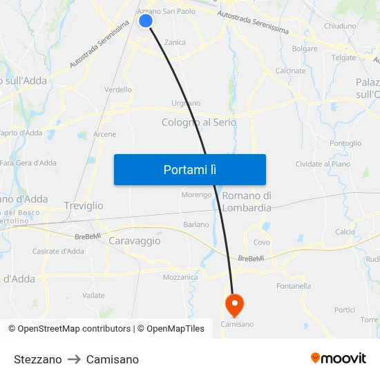 Stezzano to Camisano map