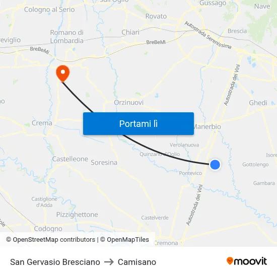 San Gervasio Bresciano to Camisano map