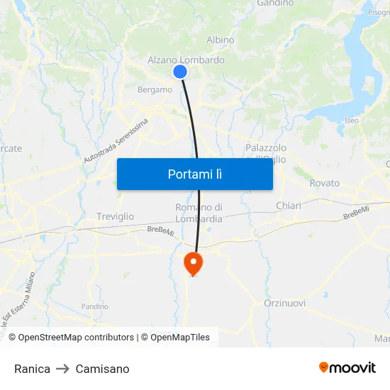 Ranica to Camisano map