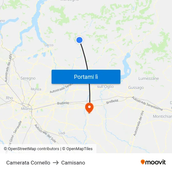 Camerata Cornello to Camisano map
