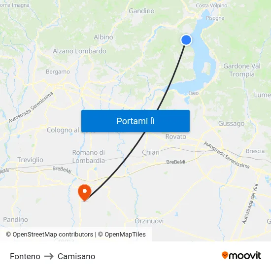 Fonteno to Camisano map