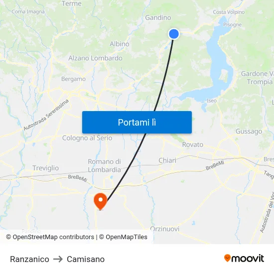 Ranzanico to Camisano map