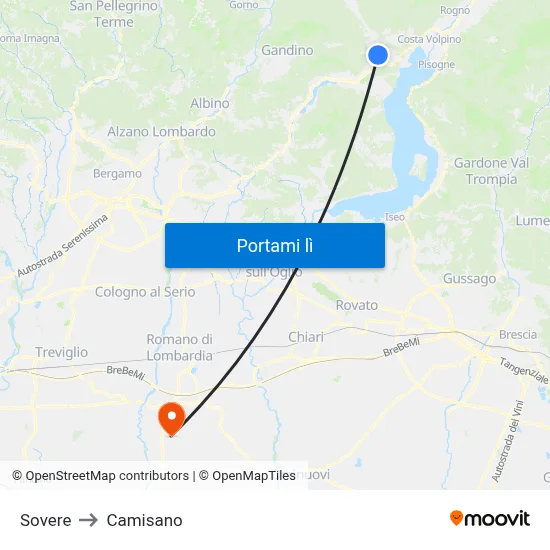 Sovere to Camisano map